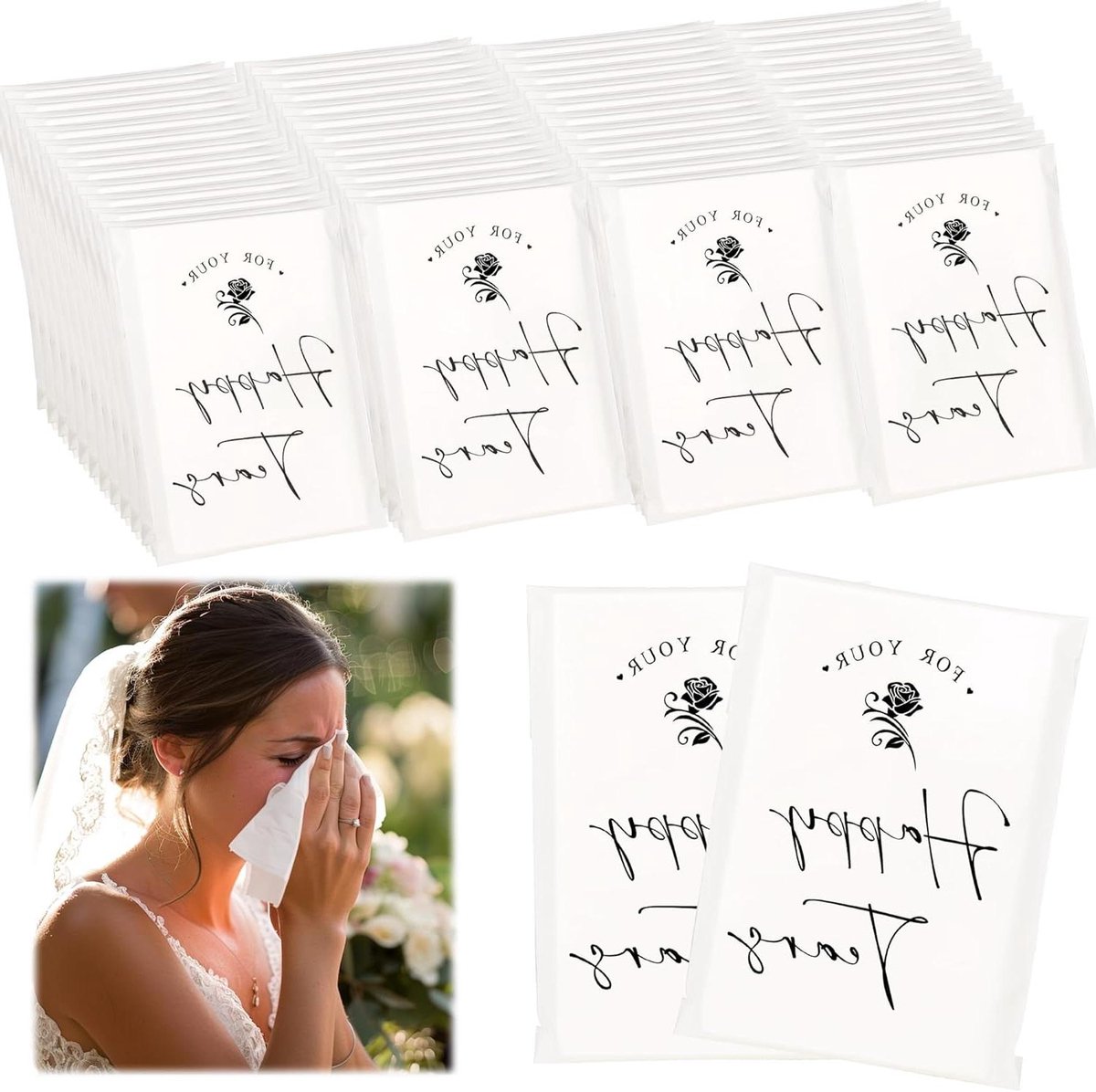 Bruiloft Zakdoekjes - Zakdoekjes Gasten - Bruiloft Emoties - 3 Lagen Zacht - 48 Stuks - Wit