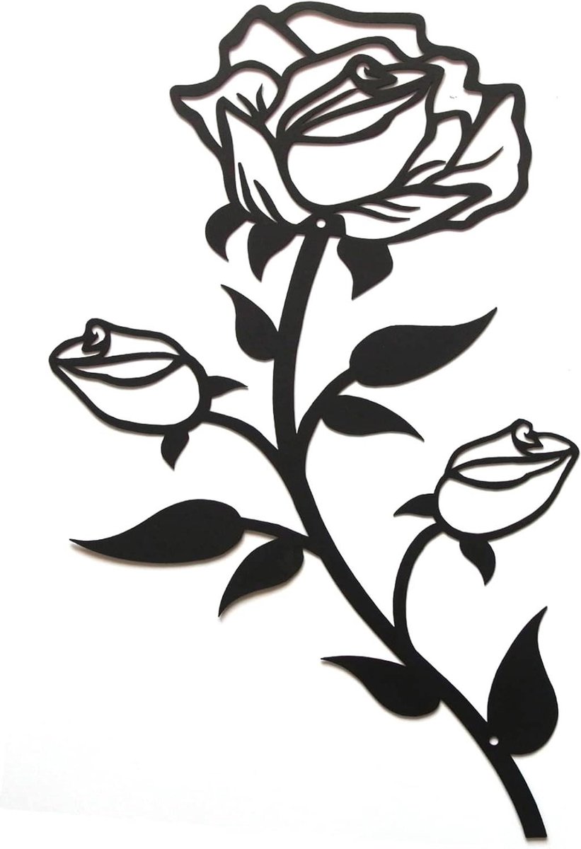 Muur Decoratie Bloem - Metaal Kunst Ornament - Huis Verfraaien - Delicaat Uitgesneden - 38 cm Hoog - Roze Zwart