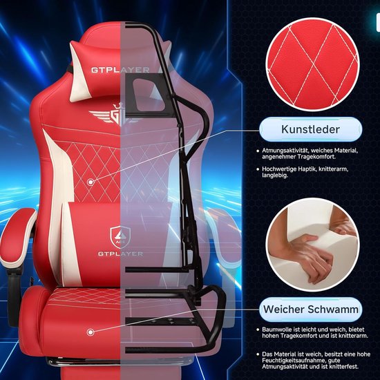 Gamerstoel - Ergonomische stoel - Comfortabel zitten - Verstelbare rugleuning - 150 kg belastbaar - Rood — afbeelding 3