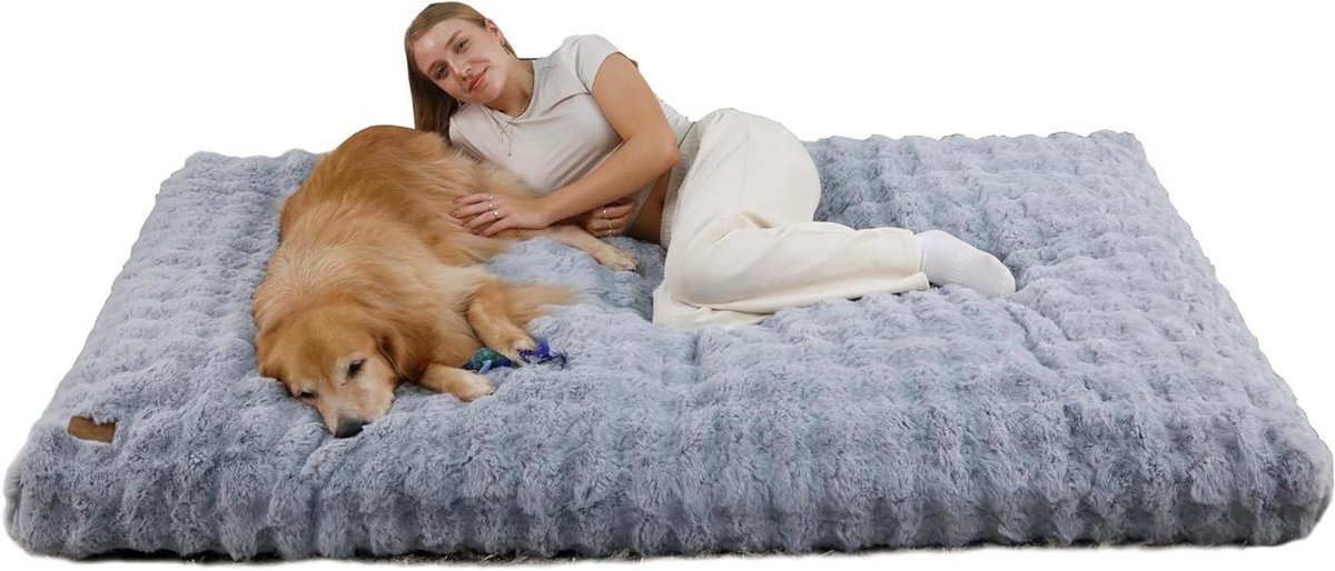 Hondenbed voor mensen - Gigantisch hondenkussen - Ontspannen met huisdier - Afneembare waterdichte hoes - 200x130x18 cm - Grijs