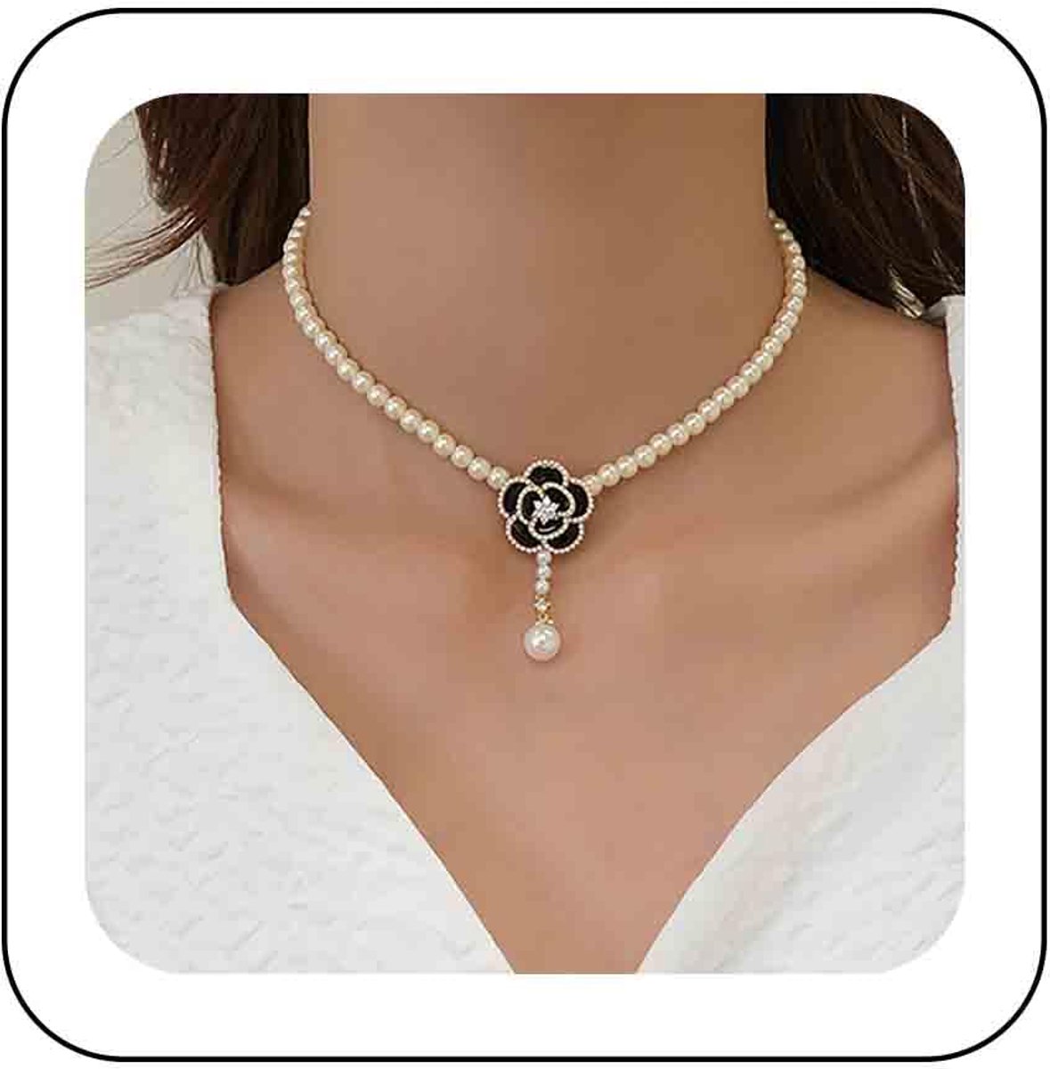 Parelchoker halsketting parelbloem hanger halsketting zoetwater parels ketting witte camelia halsketting ketting camelia bloem halsketting