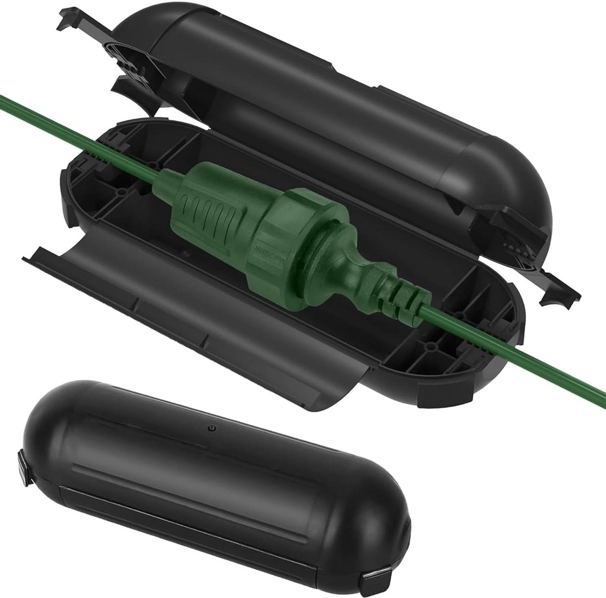 Tuinkabel Box - Waterdichte Stekker - Buiten Elektra - Duurzaam PP Materiaal - 2x Stuks - Zwart