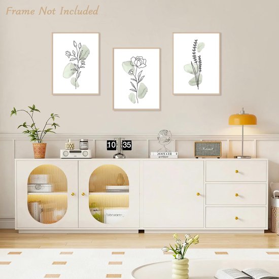Abstracte Botanische Wanddecoratie Poster Minimalistische Sage Green Bloemen Lijn Muurposters voor Slaapkamer Woonkamer Decor 12x16 in Niet Ingelijst Set van 3 — afbeelding 3