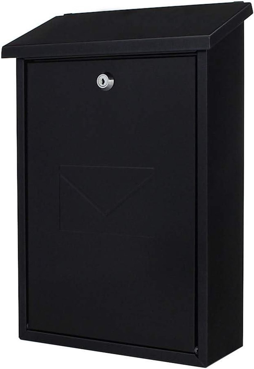 Brievenbus Staal - Postbak Metaal - Post Ontvangen - Cilinderslot Inclusief - 40x27x11.5cm - Zwart Grijs