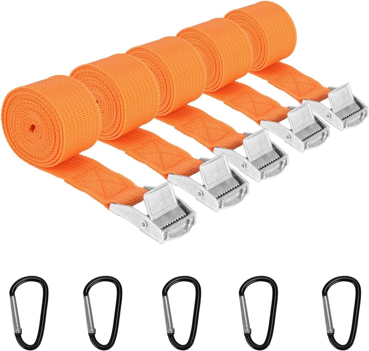 Spanbanden Set - Bevestigingsriemen Ratel - Vastzetten Lading - Stevige Karabijnhaken - 5x 1.5 Meter - Oranje