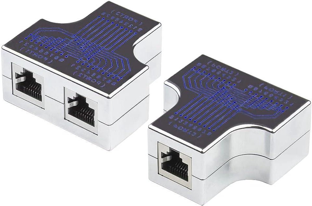 RJ45 T Adapter - Netwerk Splitter - Netwerk Uitbreiden - 1 naar 2 Poorten