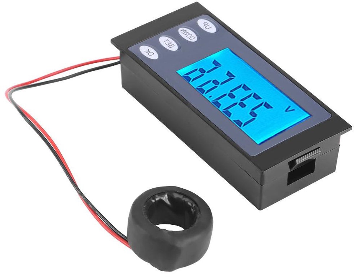Elektriciteitsmeter Tester - Stroommeter Wattmeter - Energie Verbruik Meten - Groot LCD Display - AC 80-260V 100A - Zwart