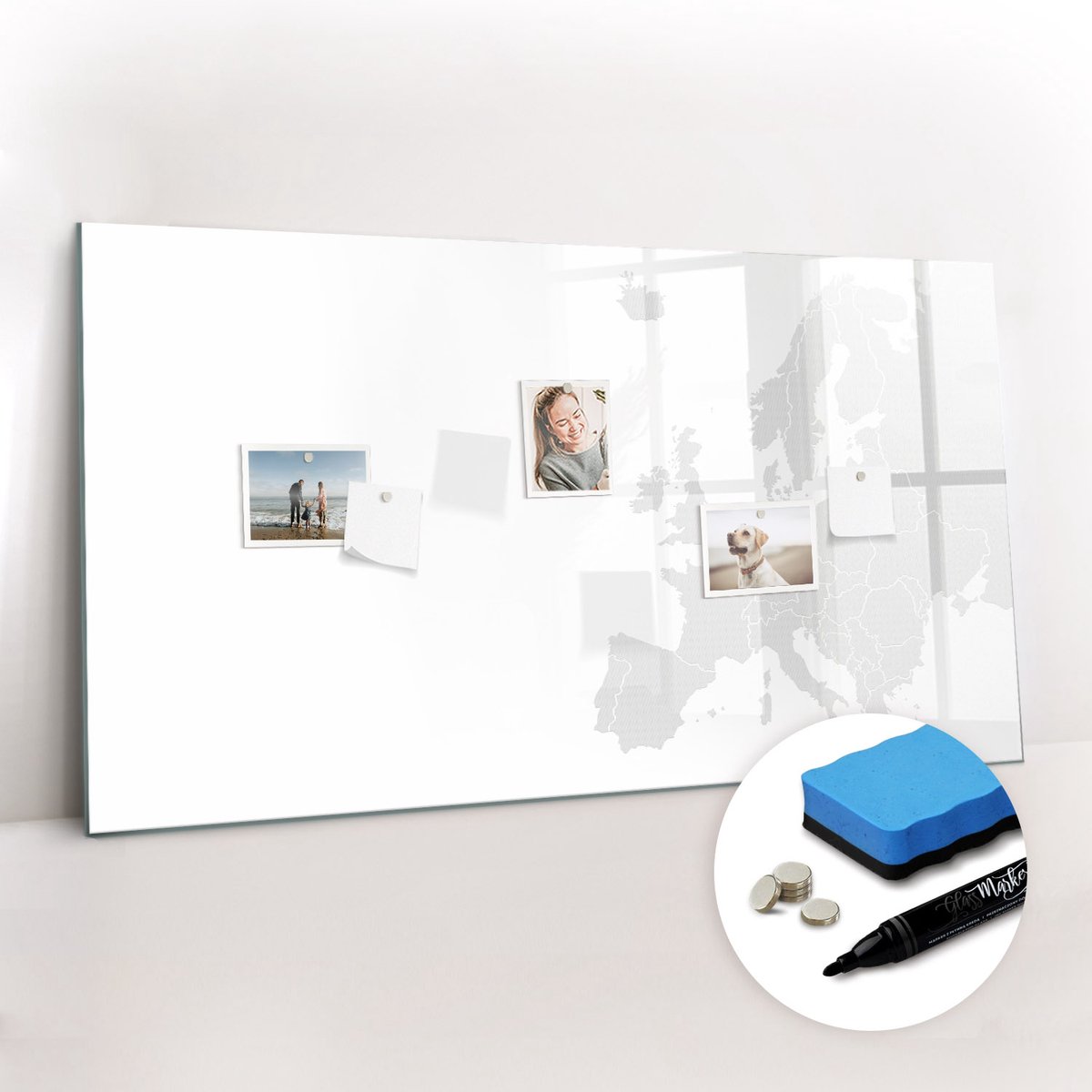 Tulup Whitebord - Kaart van Europa - 120 x 60 cm - Grijs Magnetisch Wandbord - Gratis 5 Sterke Magneten + Whiteboard Marker & Wisser - Moderne Wanddecoratie - Magnetisch Memobord - Planning Muur