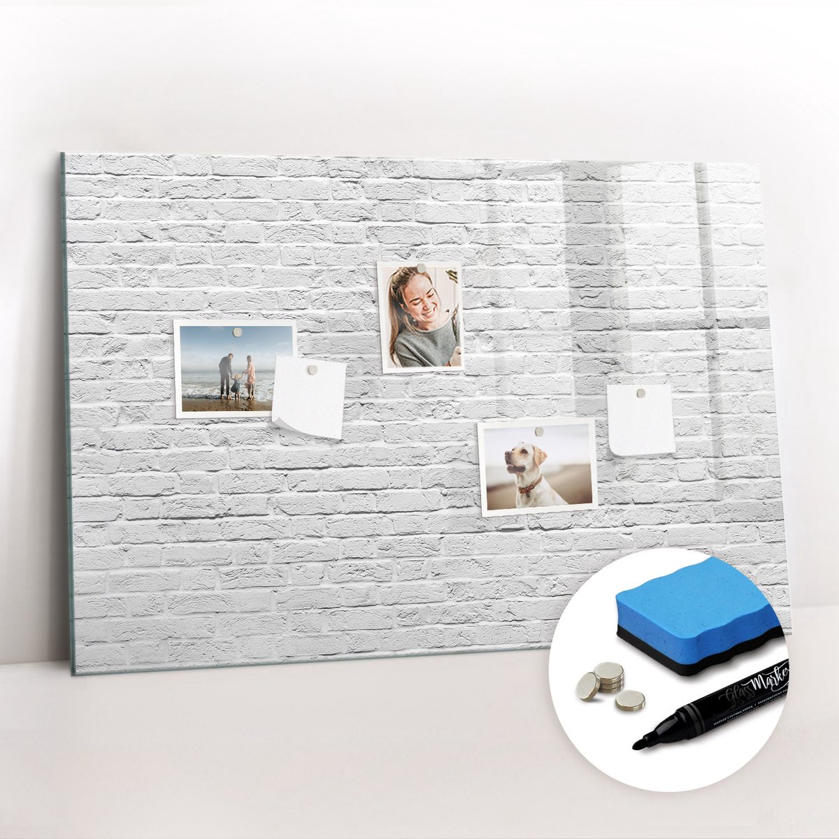 Tulup Whitebord - Bakstenen muur - 90 x 60 cm - Wit Magnet Board - Gratis 5 Sterke Magneten + Whiteboard Marker & Wisser - Design Memobord - Magneetbord Muur - Ideeënbord Thuiswerkplek