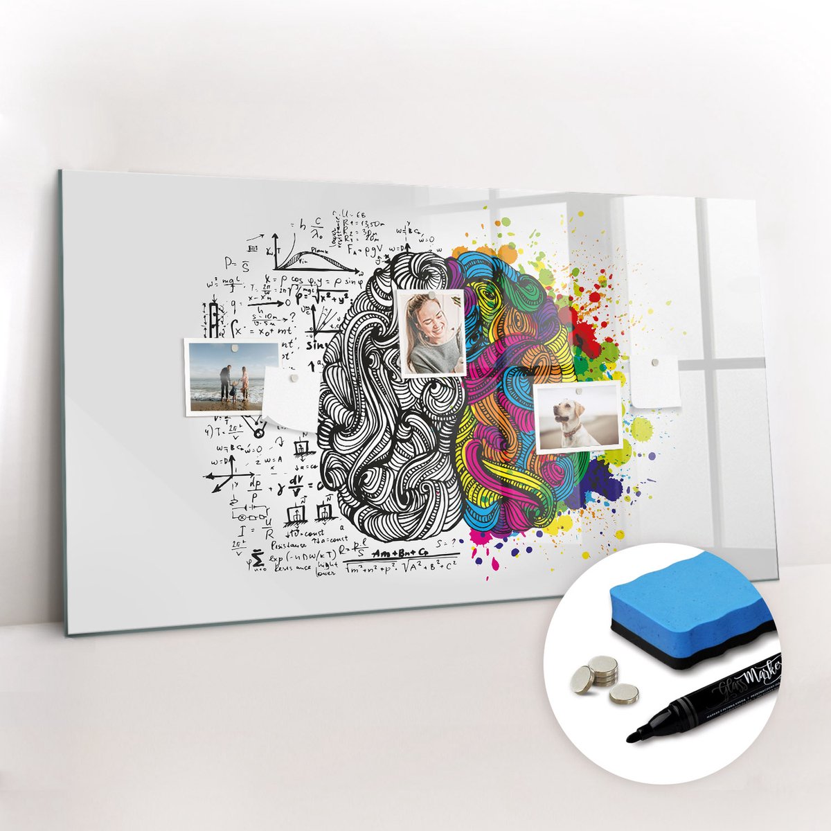 Tulup Whitebord - Medische hersenabstractie - 120 x 60 cm - Veelkleurig Magneetbord Keuken - Gratis 5 Sterke Magneten + Whiteboard Marker & Wisser - Stylish Memo Board - Magneetbord Foto - Notitiebord Werkplek