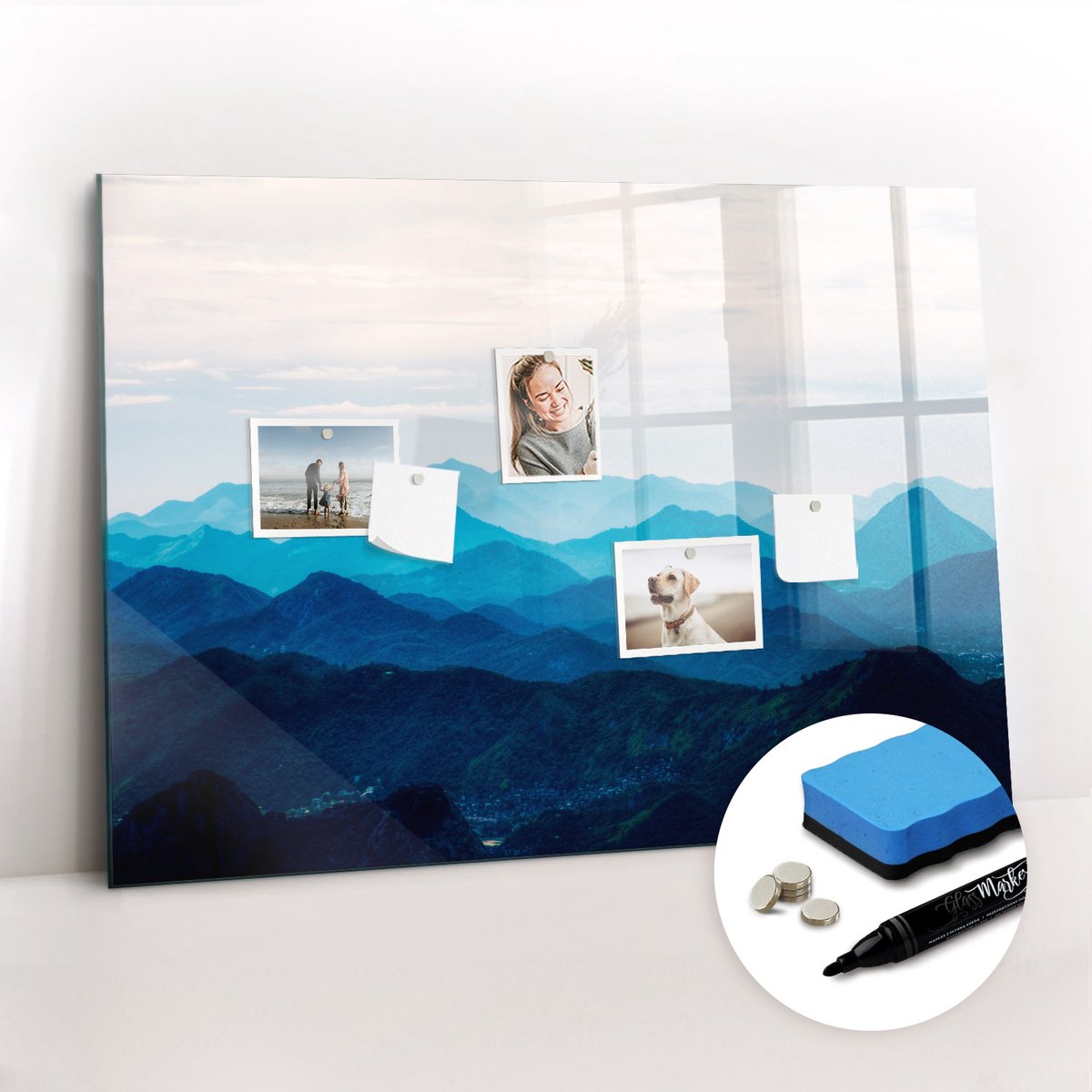Tulup Whitebord - Aquarel bergen - 100 x 70 cm - Veelkleurig Magnetisch Wandbord - Gratis 5 Sterke Magneten + Whiteboard Marker & Wisser - Minimalistisch Prikbord - Magneetbord Muur - Organiseer Je Bureau