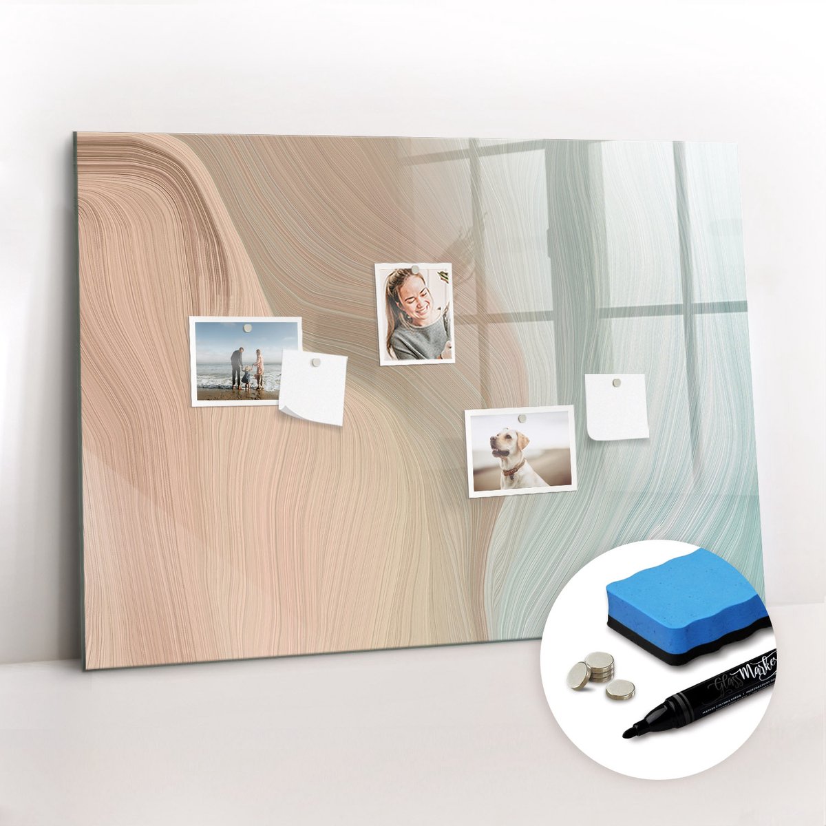 Tulup Whitebord - Golfabstractie - 100 x 70 cm - Veelkleurig Foto Magneetbord - Gratis 5 Sterke Magneten + Whiteboard Marker & Wisser - Wanddecoratie Kantoor - Memobord Magnetisch - Inspiratiebord Kantoor