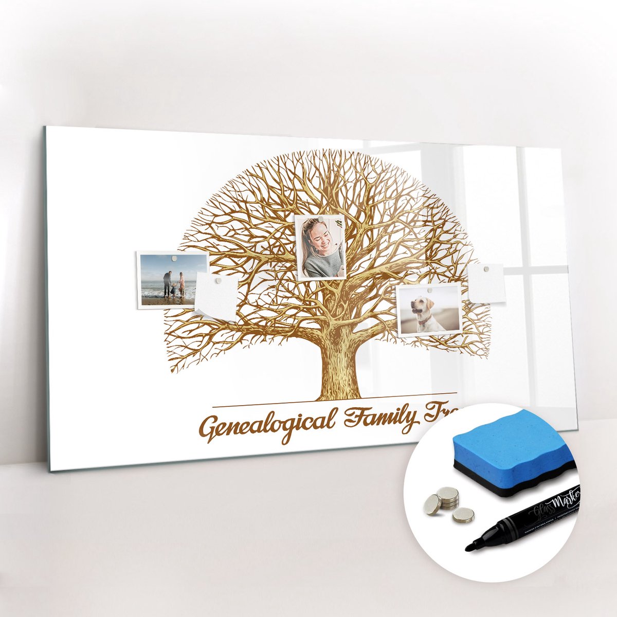 Tulup Whitebord - Oude stamboom - 120 x 60 cm - Wit Magneetbord Keuken - Gratis 5 Sterke Magneten + Whiteboard Marker & Wisser - Interieur Accessoires Kantoor - Magnet Board - Inspiratiebord Kantoor