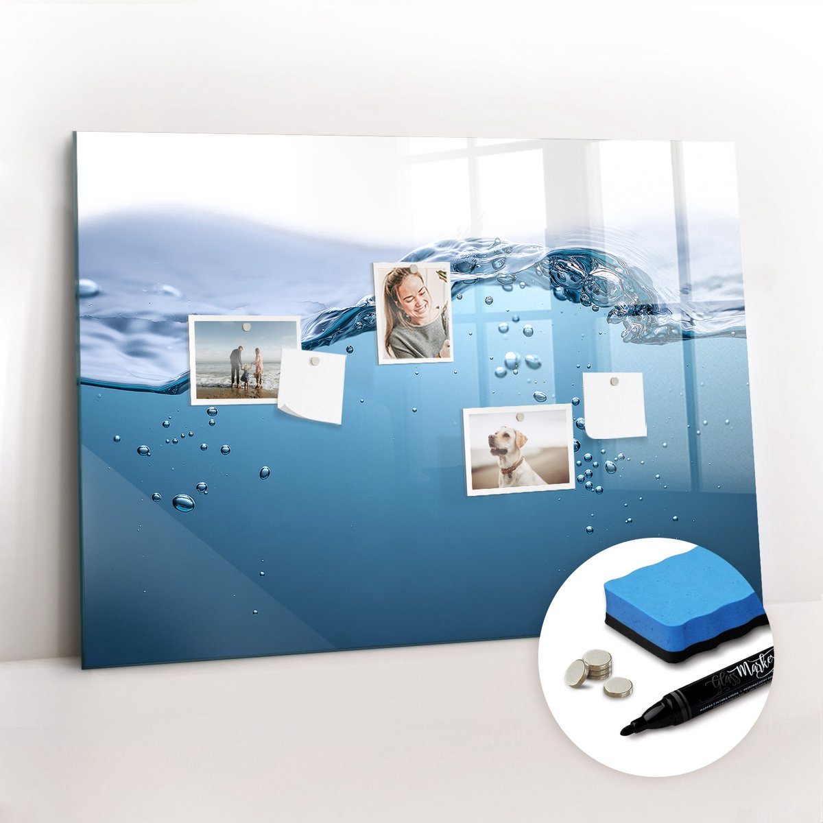 Tulup Whitebord - Close-up van het water - 100 x 70 cm - Blauw Decoratieve magneetborden met print - Gratis 5 Sterke Magneten + Whiteboard Marker & Wisser - Organizer Muur - Memo Bord - Notitiebord Werkplek