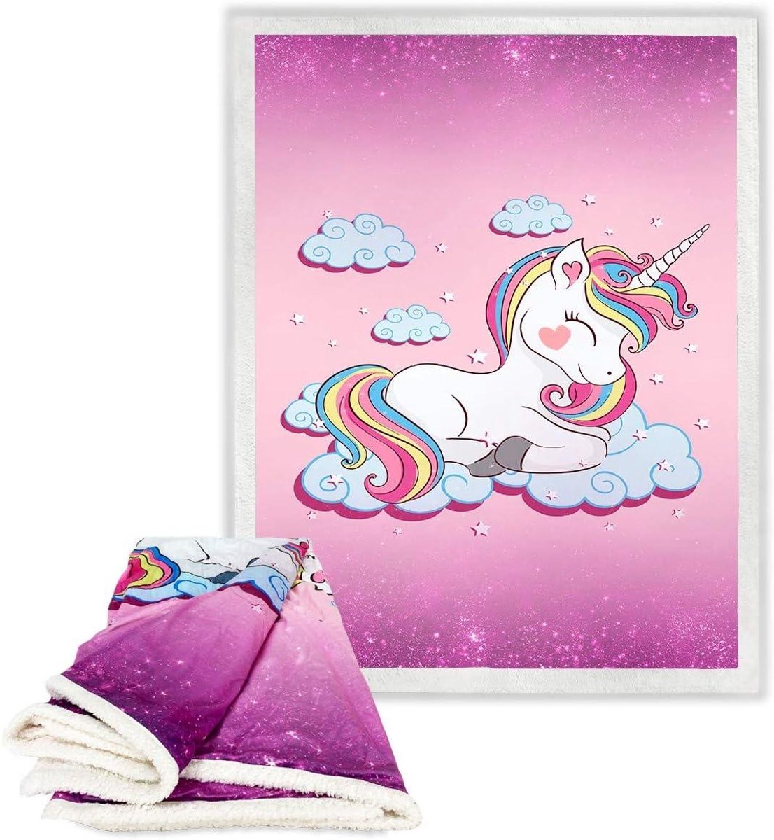 Fleecedeken Eenhoorn - Knuffeldeken Plaid - Ontspannen Thuis - Extra Dik Zacht - 130 x 160 cm - Roze