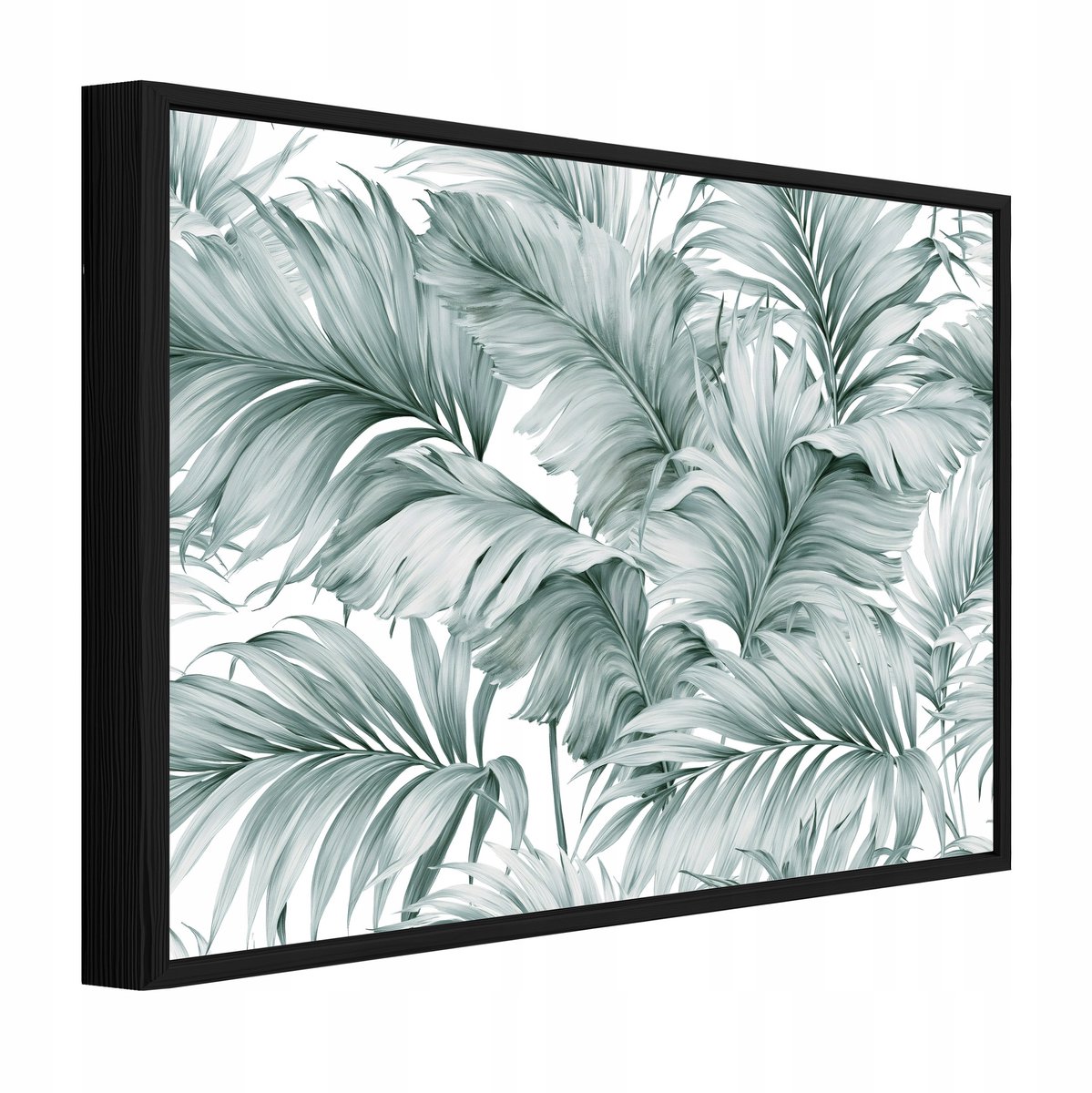 Schilderij op canvas in zwarte lijst - 90x60 cm - groene bladeren - wanddecoratie woonkamer en slaapkamer