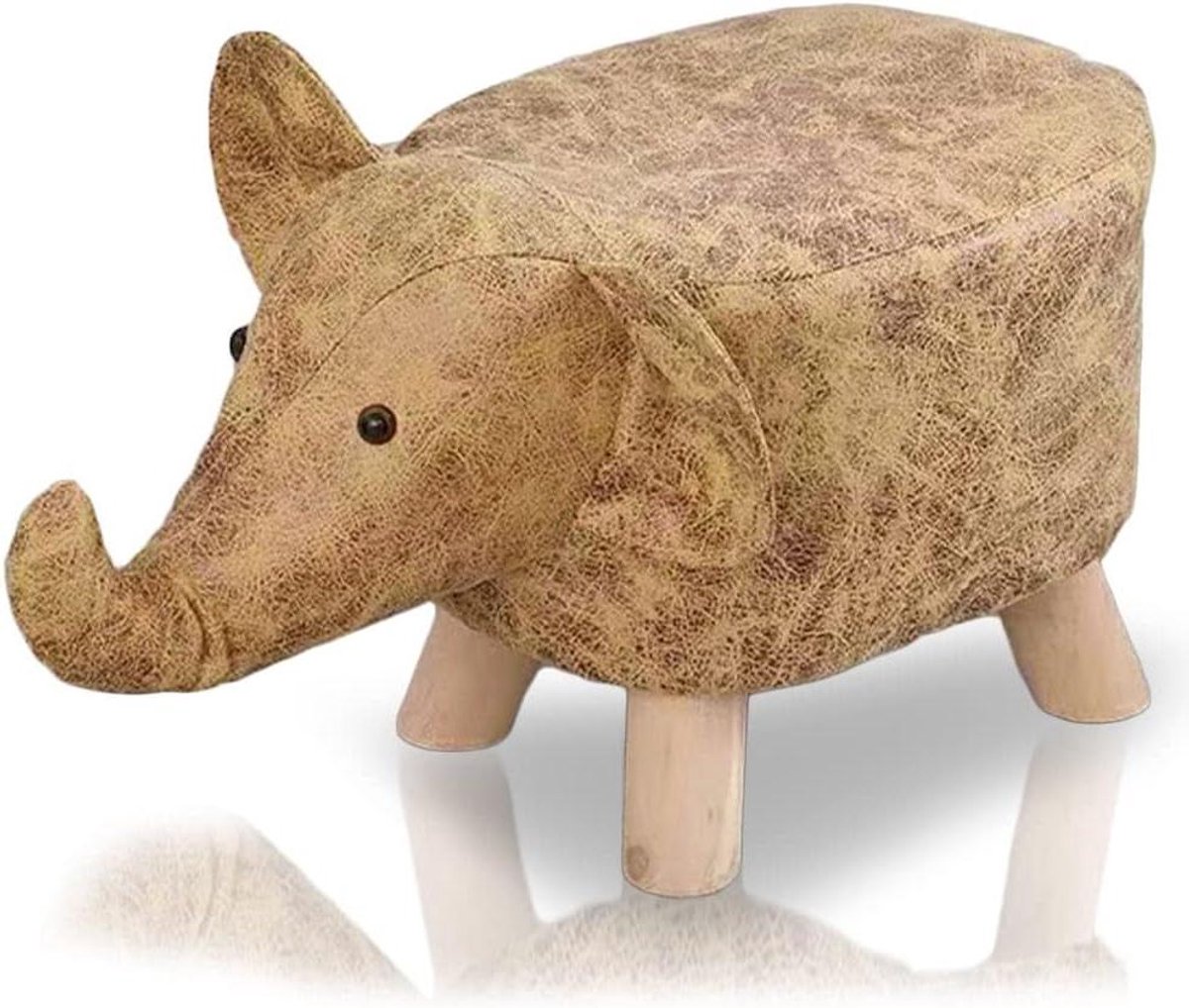 Olifant Voetenbankje - Krukje Dierenvorm - Kinderkamer Inrichten - Krasbestendig Frame - 22 x 30 x 28 cm - Bruin