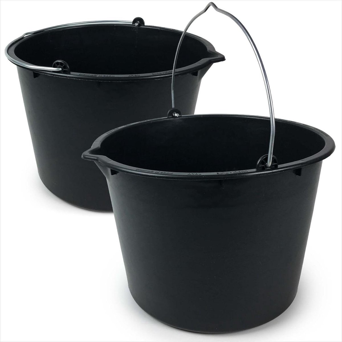 Bouwemmer 20 liter - Betonemmer Mortelemmer - Bouw en Tuin - Met Schenktuit en Schaal - 2 stuks - Grijs