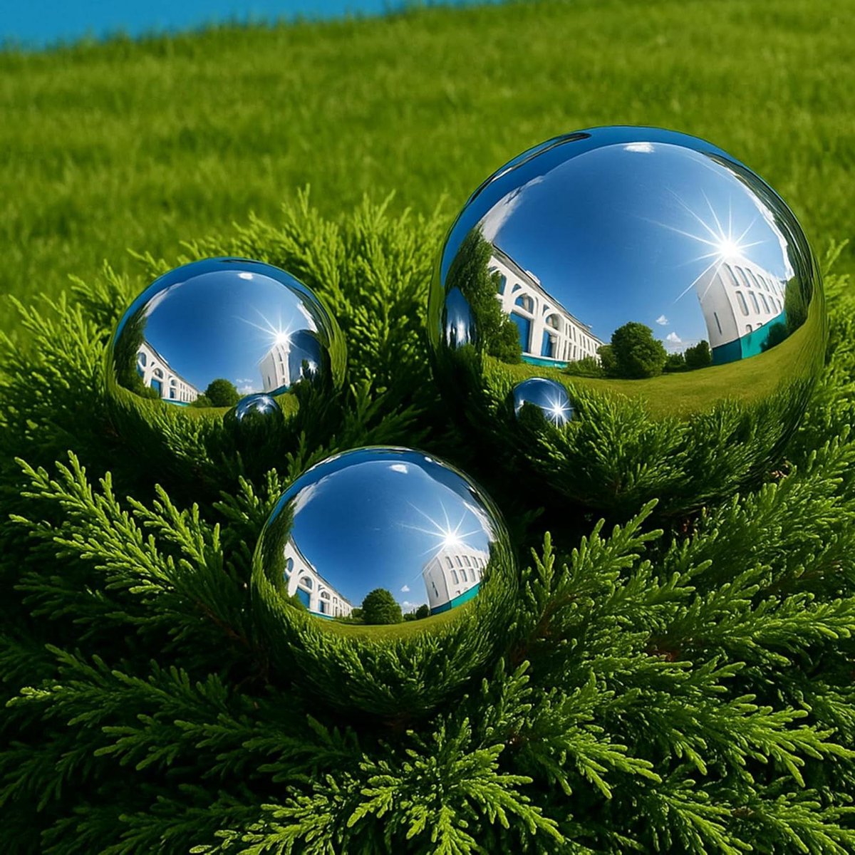 Tuinbollen RVS - Decoratiebollen Gazon - Tuin Decoratie - Naadloos Gelast - 3 stuks - Zilver