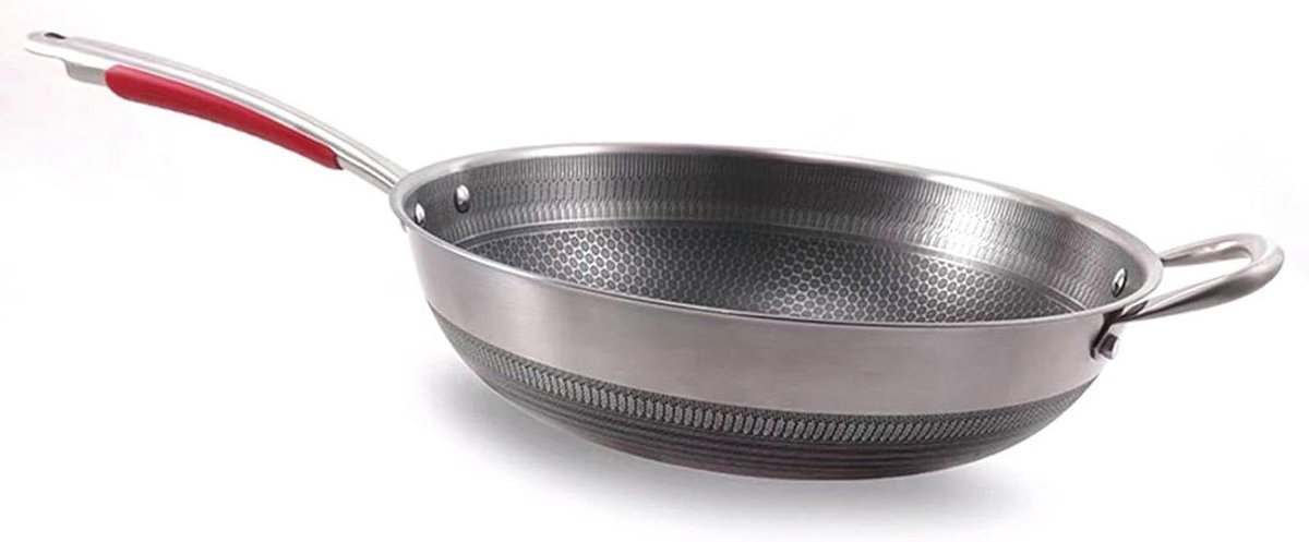 Koekenpan - Wokpan Koekenpan - Koken op Inductie - Antiaanbaklaag - 32 cm - Zilver