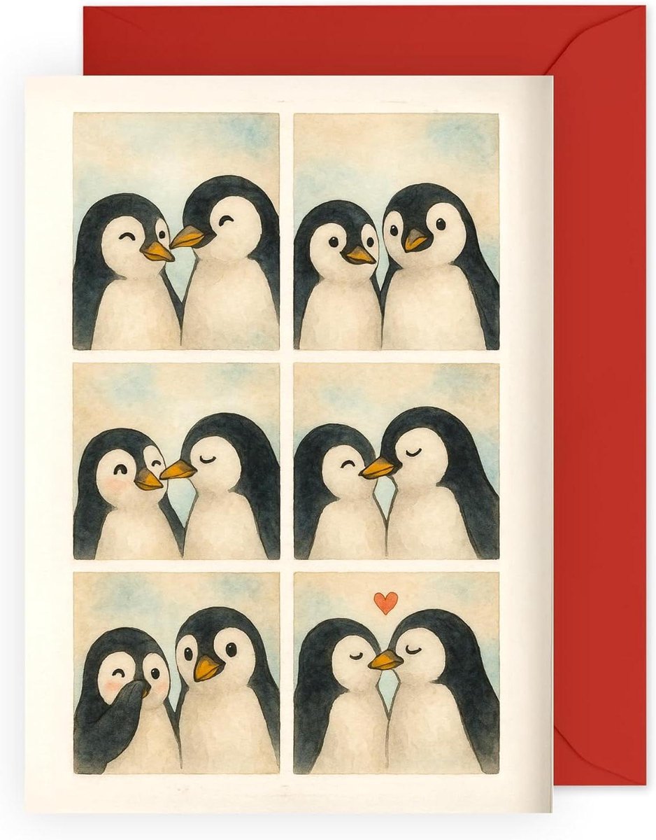 Pinguïn Liefdeskaart - Valentijnskaart Jubileumkaart - Liefde Uiten - Dikke 300gsm Kaart - 120 x 170 mm - Rood