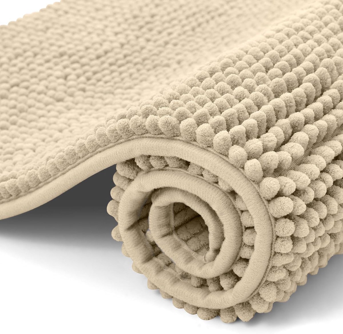 Chenille Badmat antislip Badkamerteppich Zacht Badtapijt Absorberend Badvoorlegger Wasbaar Douchemat voor Badkamer, 50 x 80 cm, Beige
