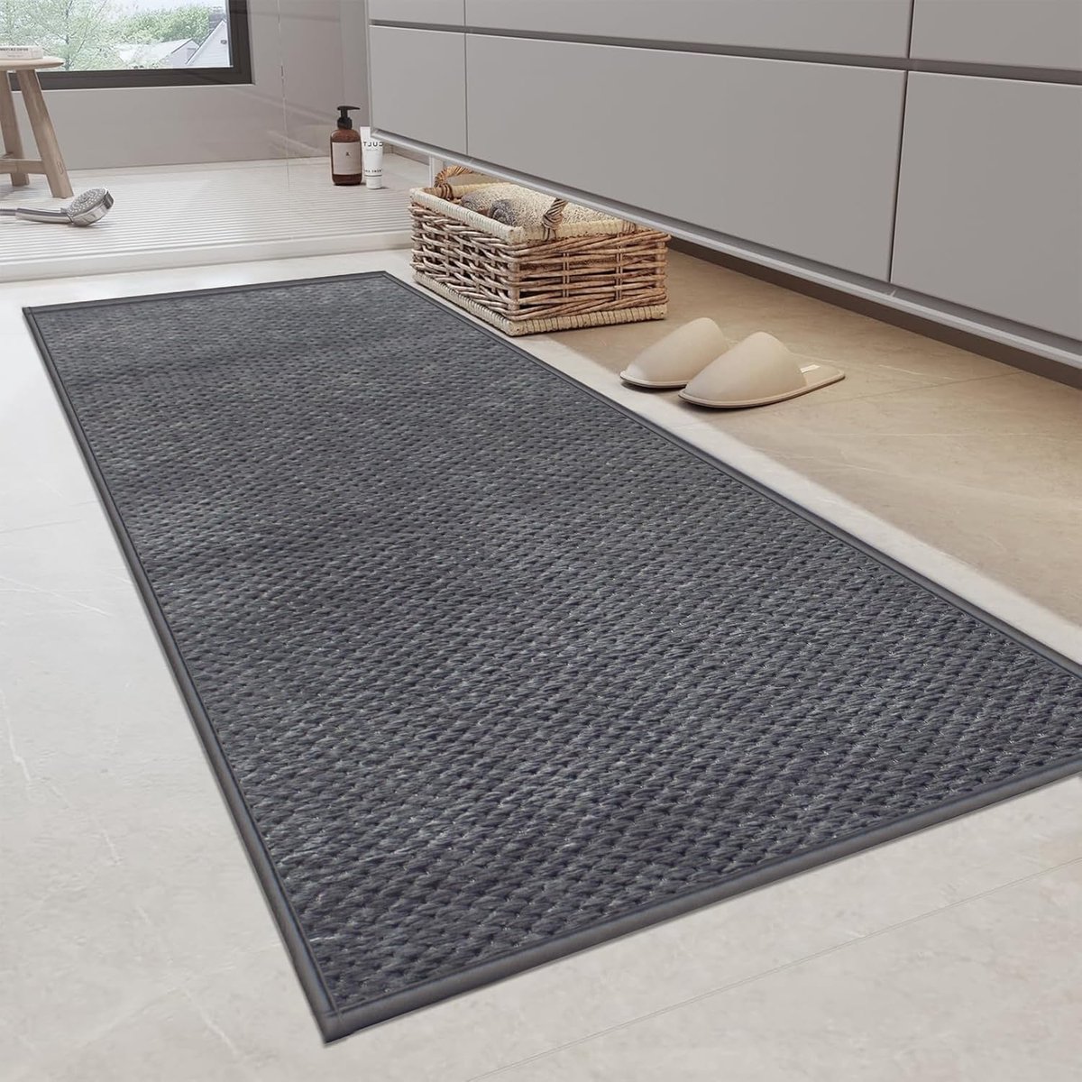 70 x 120 cm, Zachte Chenillevezel Badmat, Antislip Vloerkleed met Rubberen Backed, Machine Wasbaar Sneldrogend Vloerkleed, Badkamer Accessoires Decor, Grijs