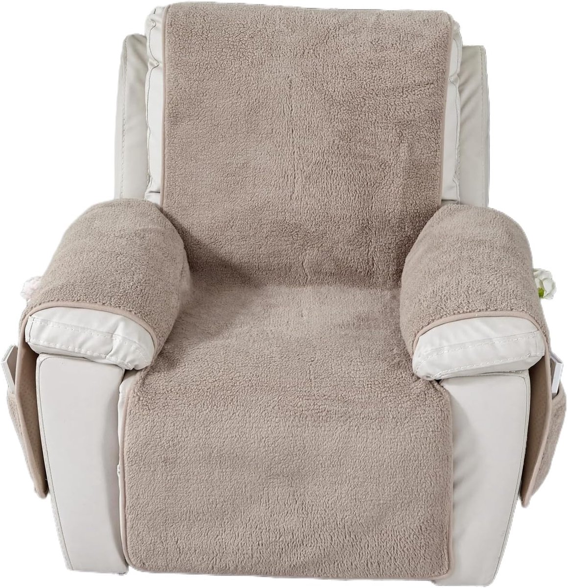 Relaxfauteuilhoes voor Relaxfauteuil, Stoelhoes met Armsteun, Beschermende Sherpa-dekking voor Comfort en Ondersteuning (Sand, 56 x 207 cm)