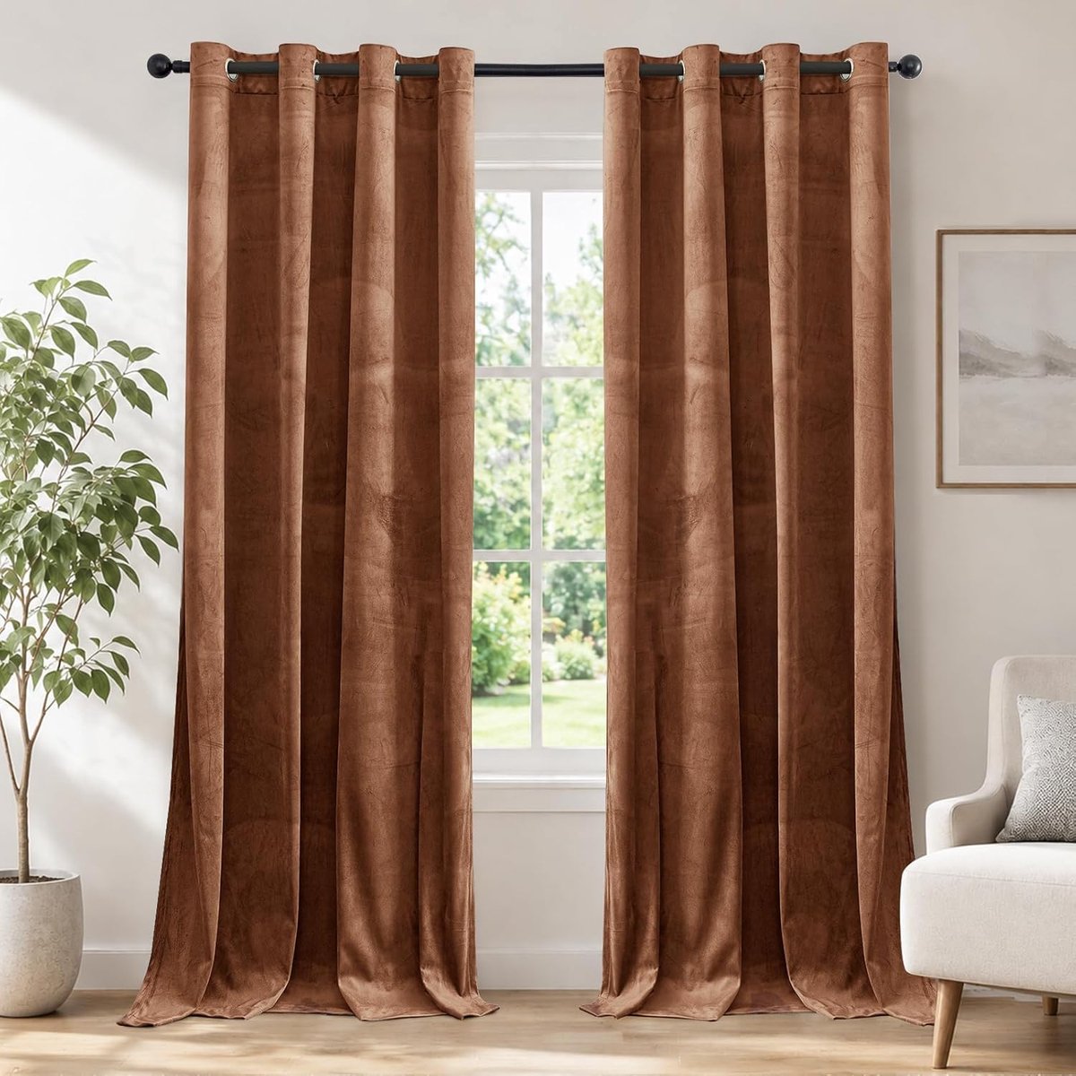 Fluwelen Gordijnen Kant En Klaar Set Van 2, 140x300cm, Gordijnen Verduisterend Met Ringen, Thermische Gordijn, Verduisteringsgordijn, Thermogordijnen Voor Slaapkamer Woonkamer, Bruin