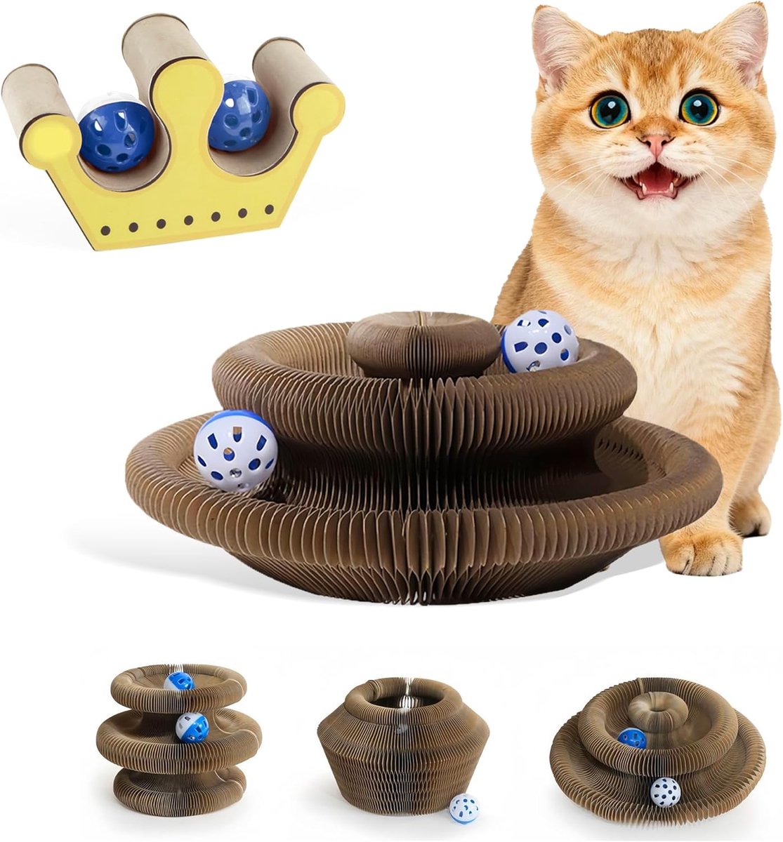3-in-1 krabkarton kat, Magic Organ Cat Scratching Board, opvouwbaar kattenkrabplank met belletjesbal, kattenspeelgoed voor katten, kattenaccessoires voor binnen