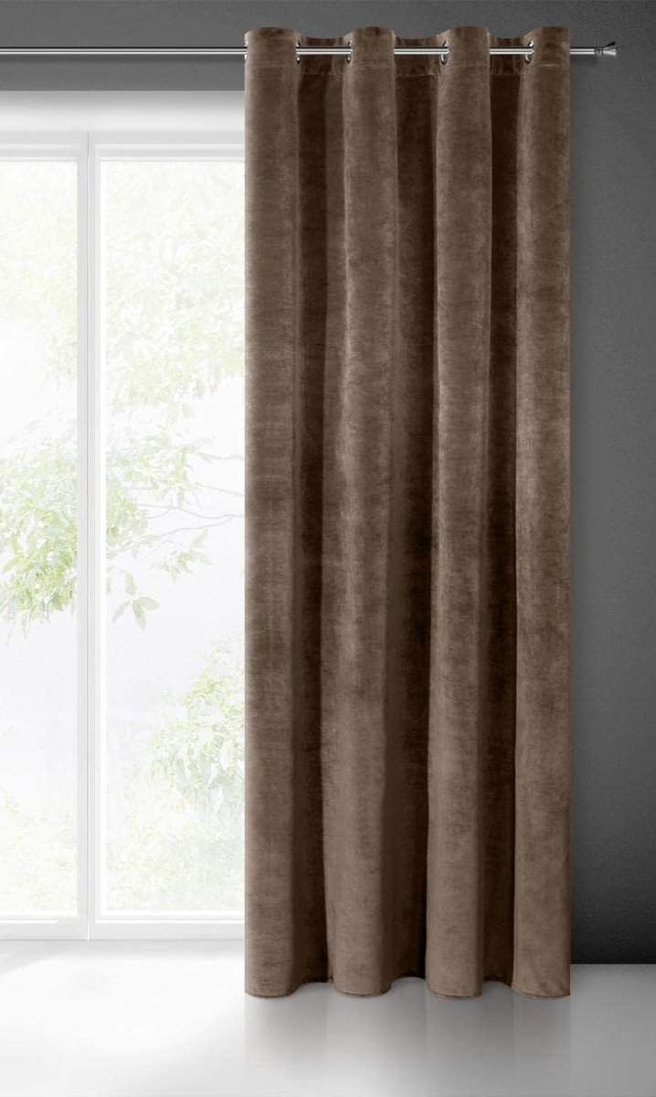 Villa Gordijn fluweel zacht 10 ogen 1 stuks edel gordijn dik 290 g/m2 elegant glad effen pluizig modern klassiek woonkamer slaapkamer lounge, bruin, 140 x 250 cm