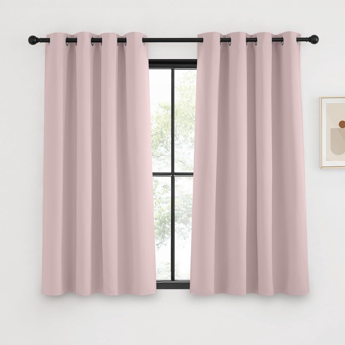 Gordijnen Kant en Klaar Kort, Verduisterende Gordijnen met Lussen, Warmte-en Koude-Isolerende Thermische,Geschikt voor Woonkamer Slaapkamer,140B x 145H cm (2 Panelen),Lichtroze
