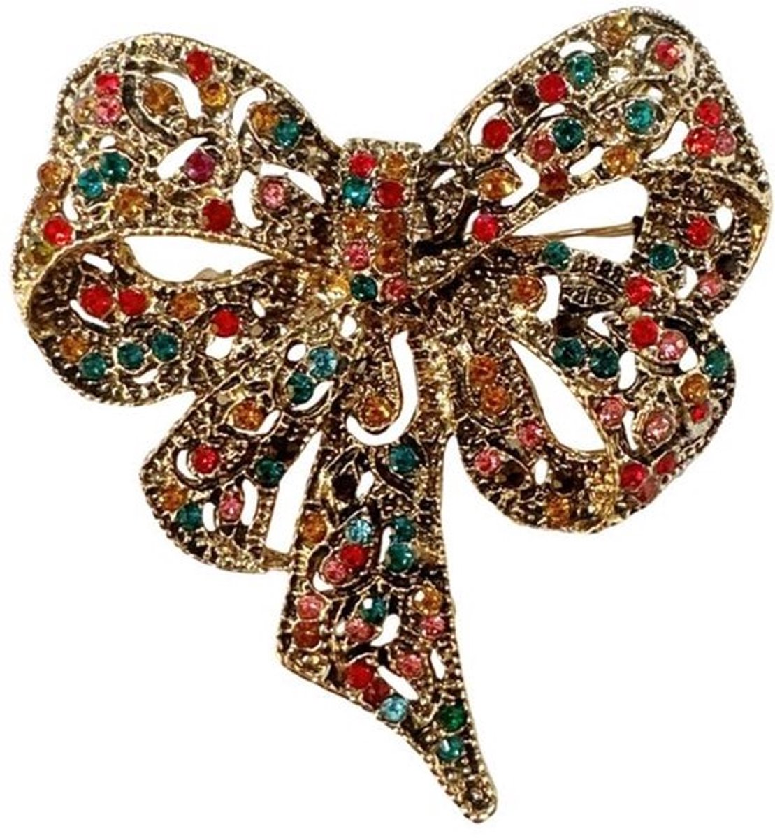 Aladdien - Vintage Grote Boog Knoop Steentjes Broche - Sparkly