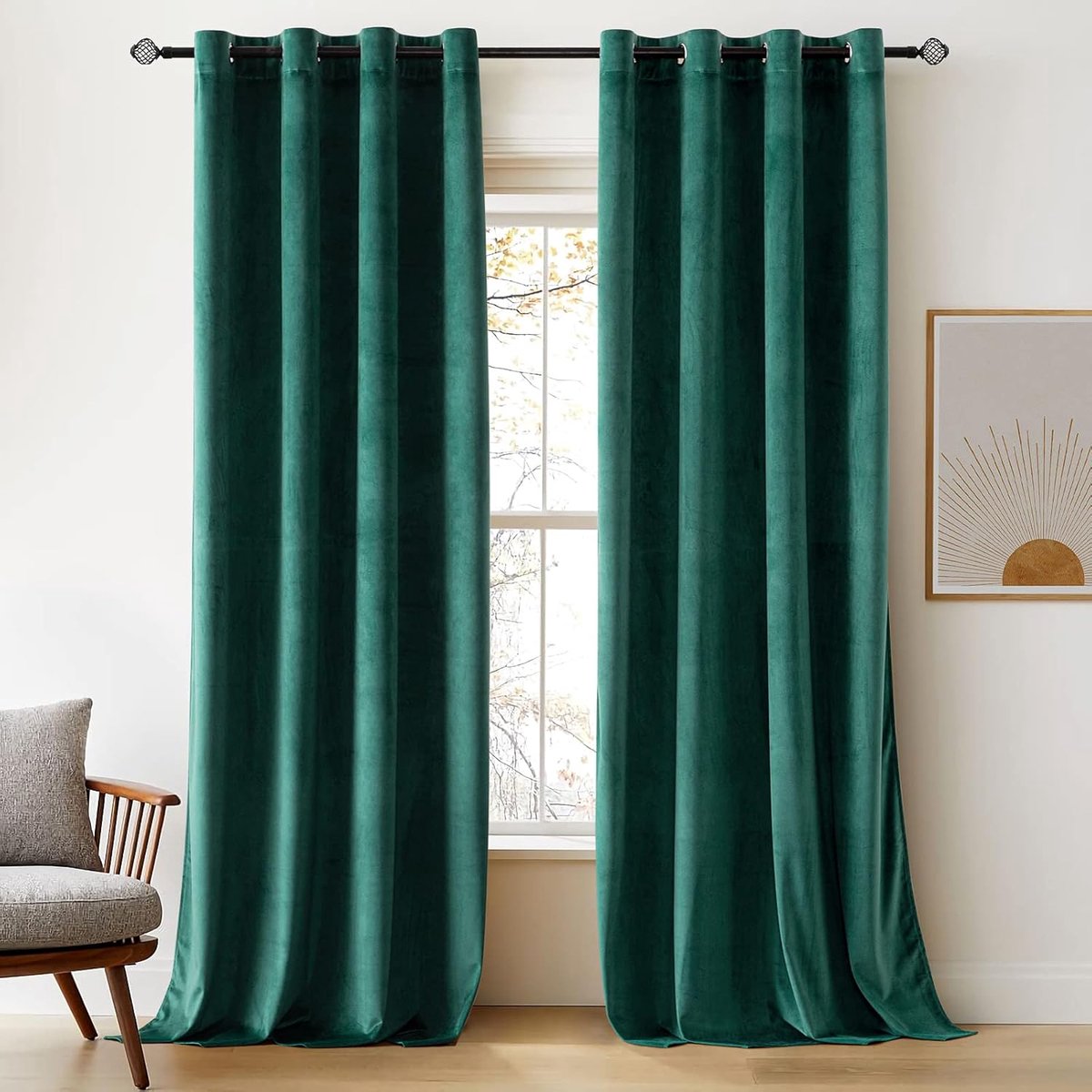 thermische verduisteringsgordijnen voor woonkamer en slaapkamer, fluwelen isolerende gordijnpanelen, warmte-/koudewerend, rekbaar met ringen, set van 2, 140x280cm, donkergroen