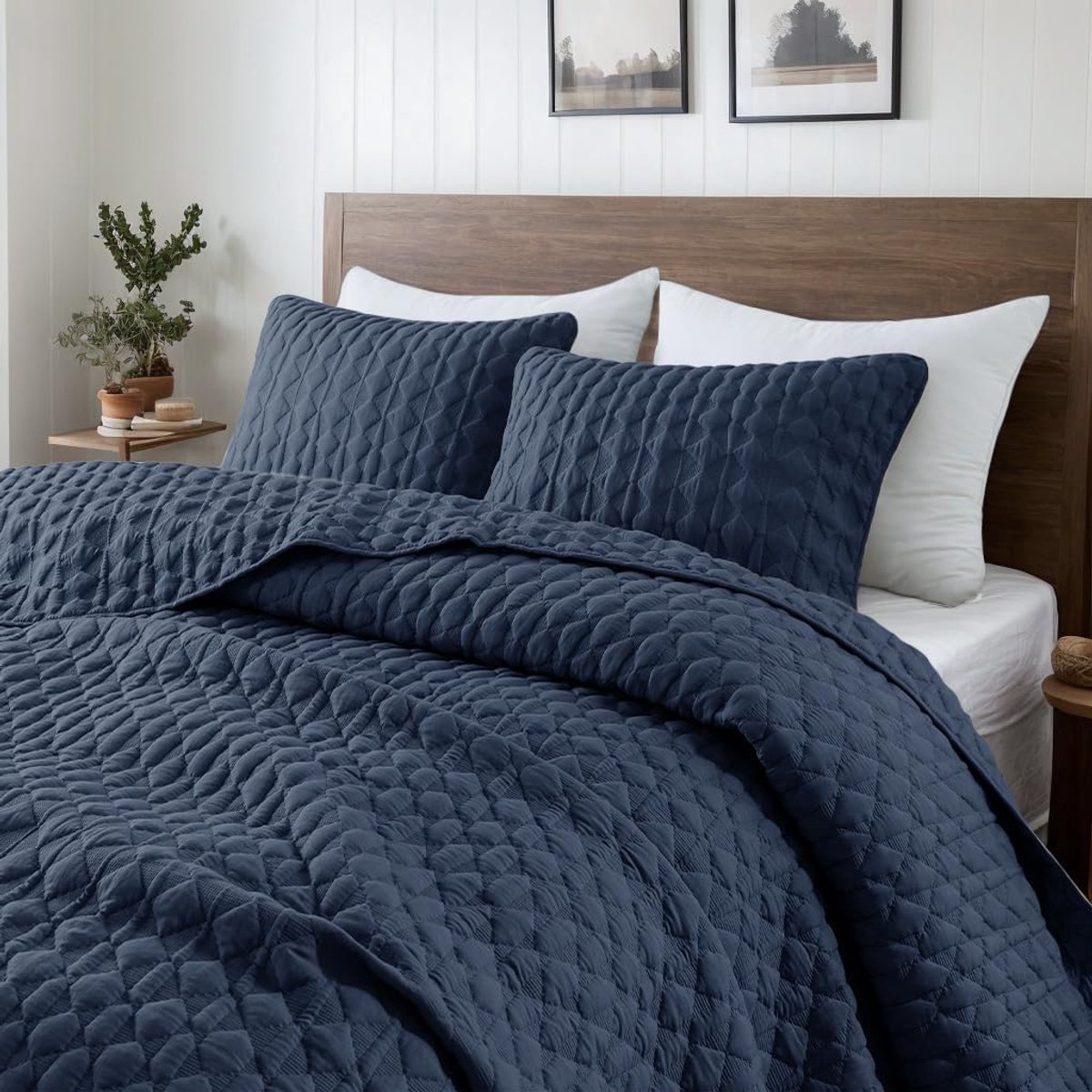 Extra grote California Cal King Size Quilt Beddengoed Sets met Kussenslopen, Marineblauwe Lichtgewicht Zachte Sprei Coverlet Bed Cover, Alle Seizoen Lente Zomer, 3 stuks, 116x106 inch