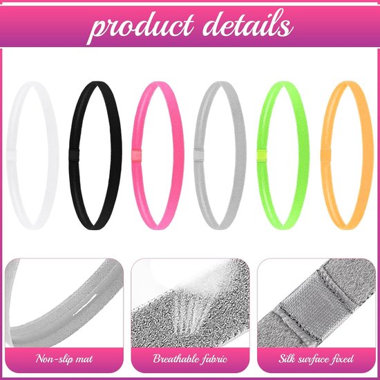 6 Pcs Sports Anti Slip Haarbanden - Mannen Hoofdbanden - Elastische Haarbanden Voor Jongens - Niet-slip Hoofdbanden Voor Vrouwen - Dunne Mannen Haarbanden - Kinderen Voetbal Haarbanden - Vrouwen Haarbanden van Merkloos	 — afbeelding 3