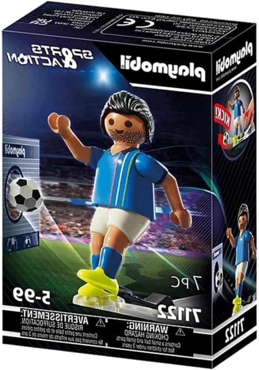 Playmobil Voetballer - Actiefiguur Sport - Voetbal Training - Kick Functie - 7.5 cm Figuur - Blauw