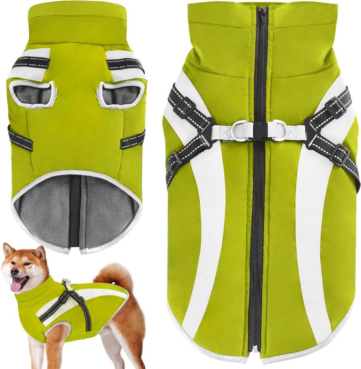 Waterdichte Hondenjas - Warme Winterjas - Bescherming Outdoor - Met Harnas Lus - XL-6XL - Groen