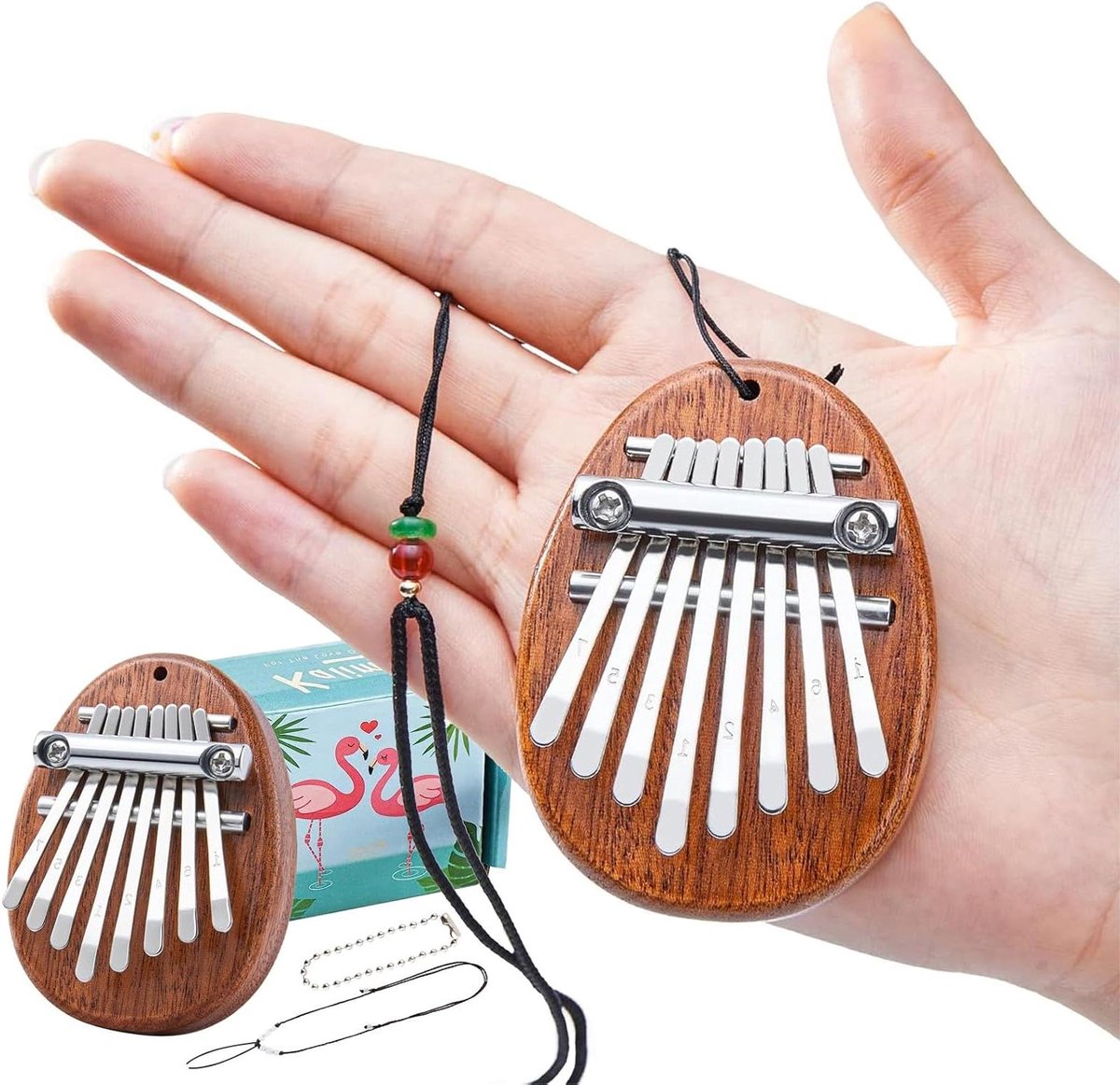 Mini Kalimba - Duimpiano Marimba - Muziek Leren - 8 Noten Keys - 7 x 5 x 2.5 cm - Houtkleur