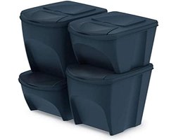 Sortibox Recyclingemmers - Afvalscheiders Set - Afval Sorteren - Modulair Stapelbaar - 120 Liter Totaal - Antraciet