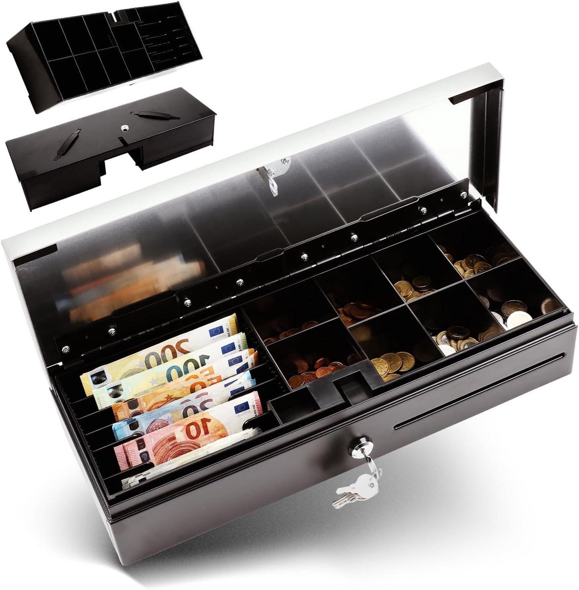 Kassalade Afsluitbaar - Geldlade Kantoor - Geld Opslag - Met Dubbel Slot - 46 x 17 x 10 cm - Staal