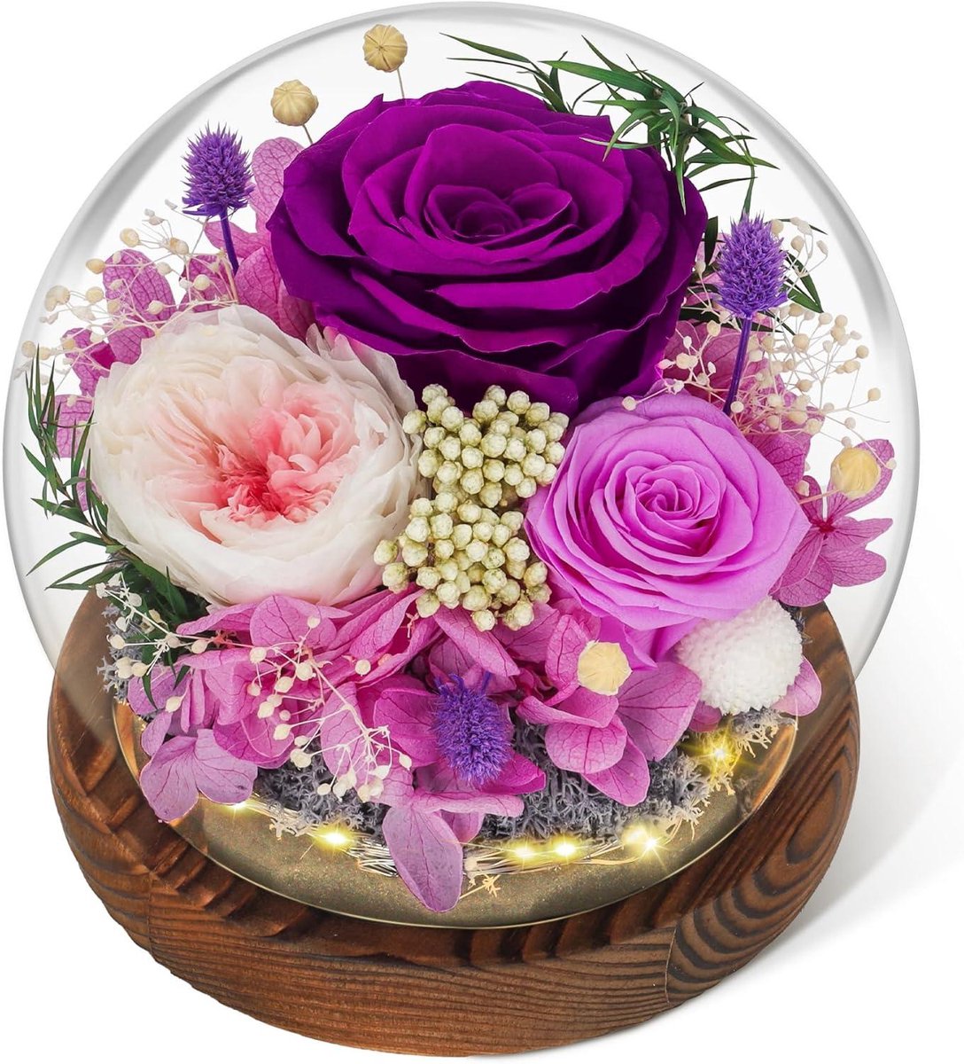 Eeuwige Roos in Glas - Glazen Roos Bloemen - Romantisch Cadeau Geven - Met Ingebouwd Licht - 12.5 cm - Paars