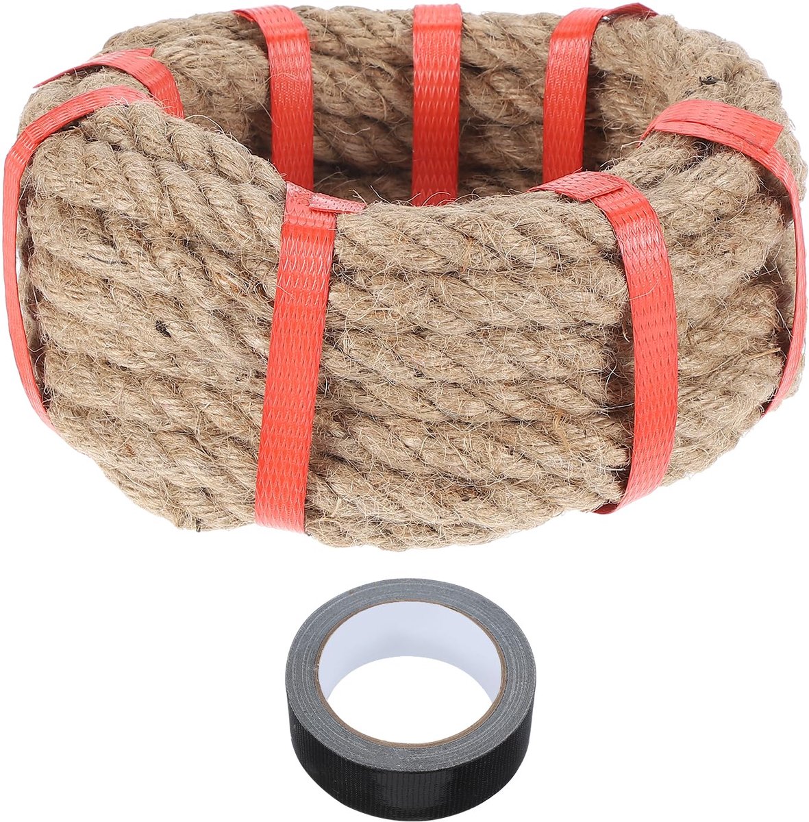 Jute touw 1,4 cm x 6 m, gedraaid, natuurlijk touw met zwarte band, voor handwerk, leuningen, veren, trek- en losdraaiende schommels, bootschommel, landschapsarchitectuur
