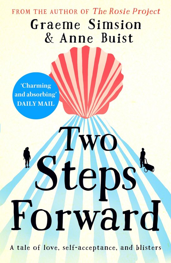 Boek 'Two Steps Forward' van Graeme Simsion & Anne Buist. Met een schelp-icoon en twee silhouetten.