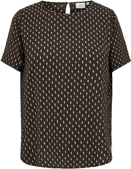 Blouse marron à manches courtes et motif en losanges.