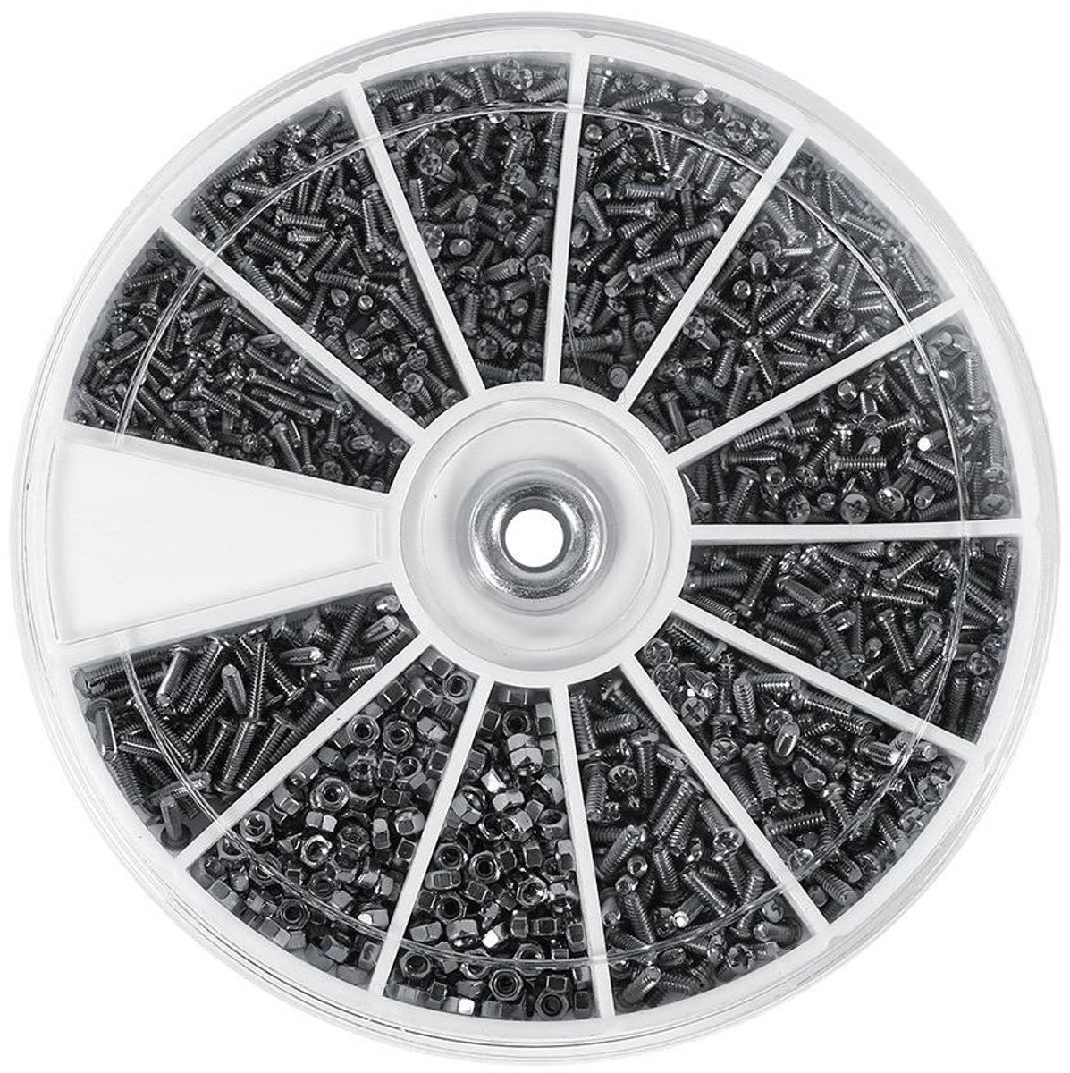 Schroeven Moeren Assortiment - Mini Schroefjes Kit - Kleine Reparatie - 12 Soorten Maten - 600 Stuks - Zilverkleurig