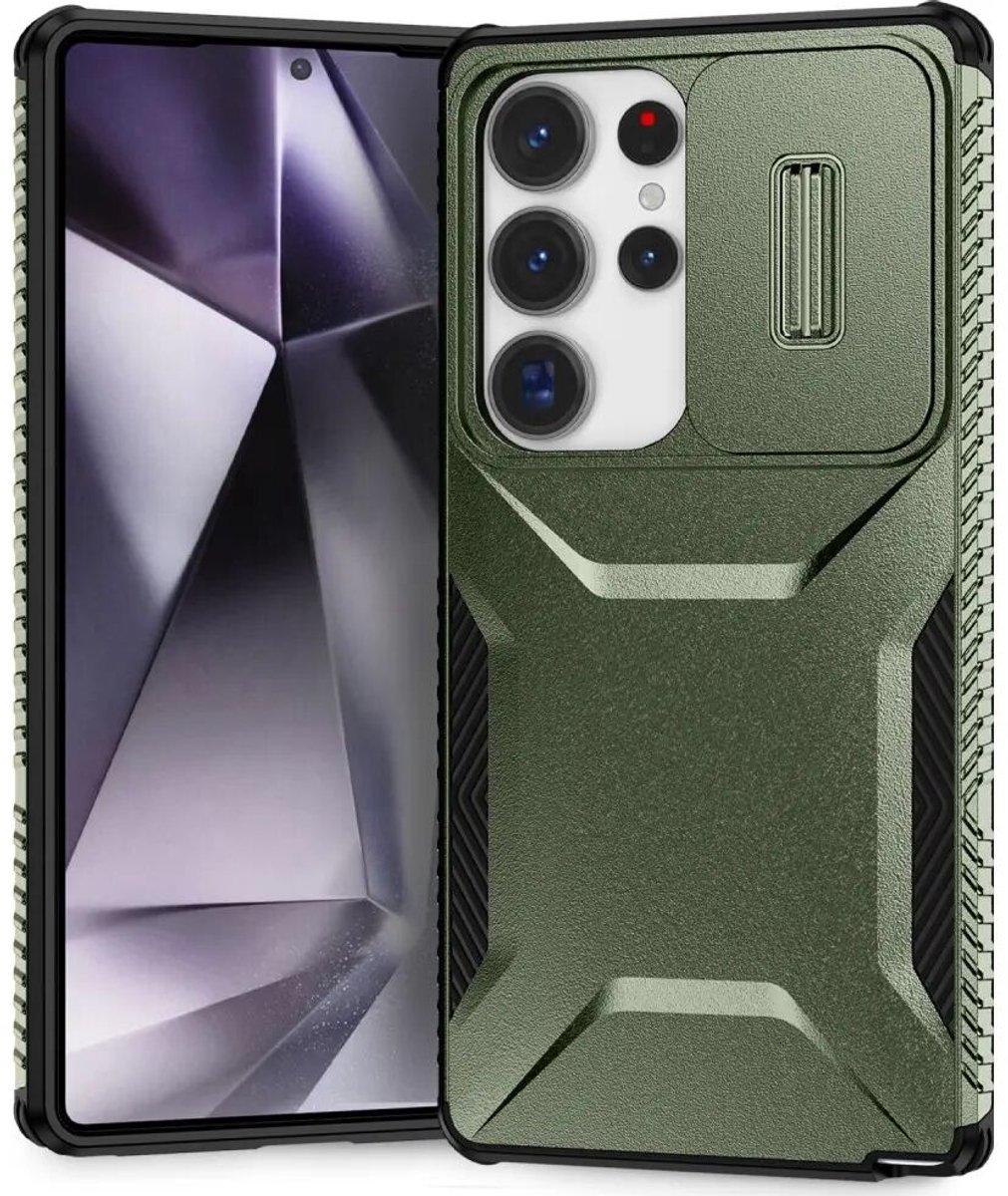 Hoesje Geschikt voor Samsung Galaxy S25 Ultra | Back Cover met Camera Slider | Schokbestendige Case | Camera Cover | Stevig | Groen