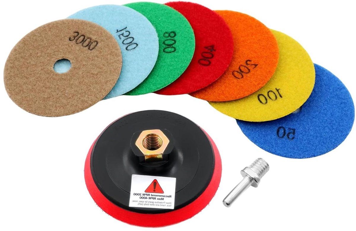 Diamant Polijstpads - Schuur schijven - Oppervlakken Bewerken - Flexibele Schuimrubber Backing - 7 Stuks - Gekleurd