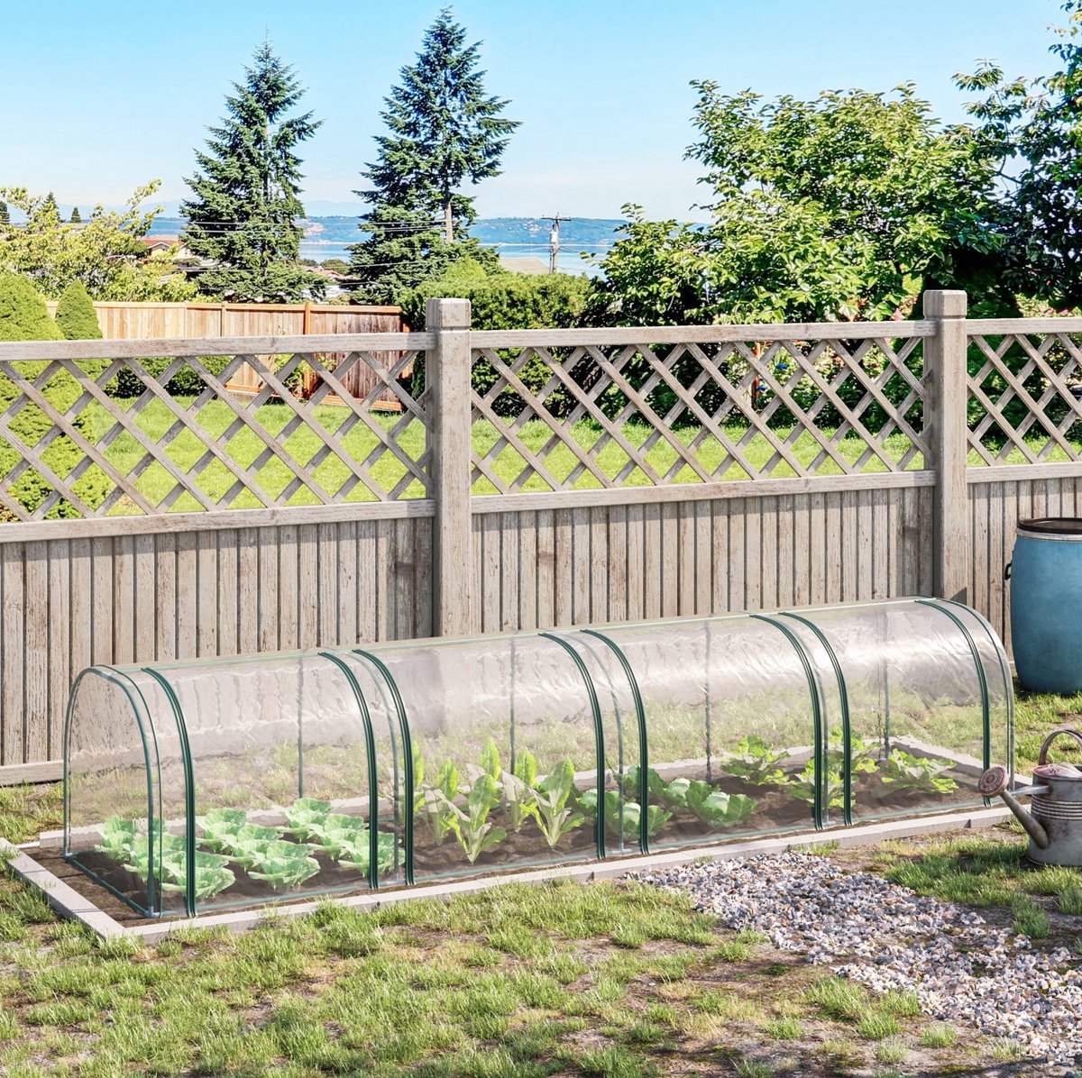 MEUNIQ Kweektunnel 395 x 100 x 80 cm met 4 ritsvensters, stalen frame en transparante PVC-folie voor tuin, balkon en terras