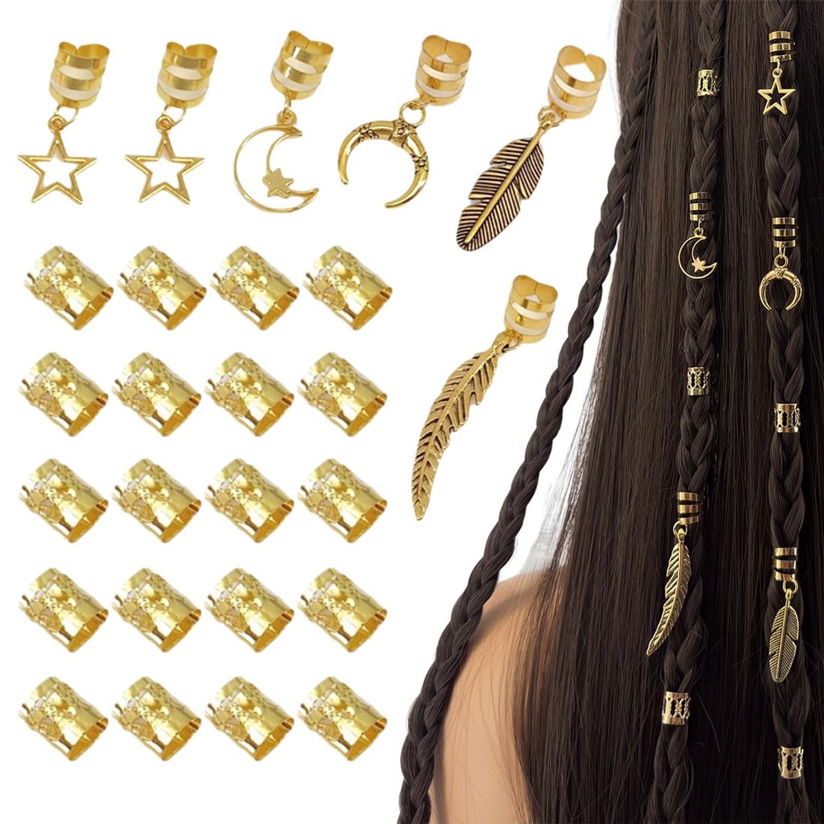 metalen manchetten, 26 stuks dreadlocks sieraden, haaraccessoires voor vlechten, loc sieraden voor haar, haarspiralen clips, haaraccessoires voor dreadlocks voor mannen, vrouwen